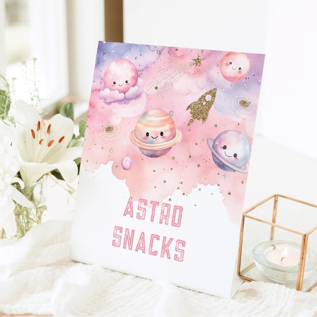 Astro Snacks Outer Space planets birthday party  Pedestal Sign (Creator Uploaded)