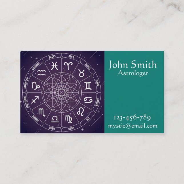 Astrologer Astrology business services purple Business Card (Front)