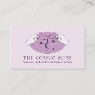 Astrologer Cosmic Moon and Stars with Hands Business Card