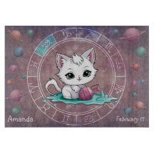 Astrological Aquarius Cute cat Zodiac Wheel Planet