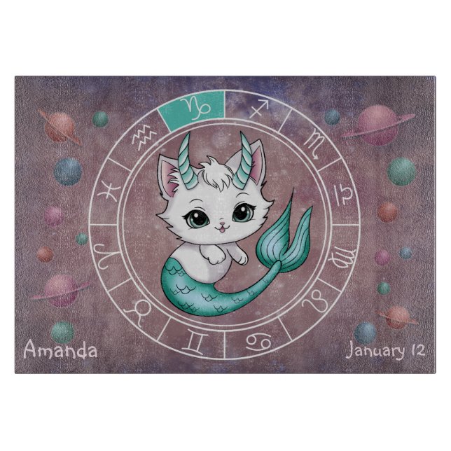 Astrological Capricorn Cute cat Zodiac Wheel  Cutting Board (Front)