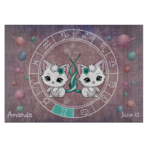 Astrological gemini Cute cat Zodiac Wheel Planet Cutting Board