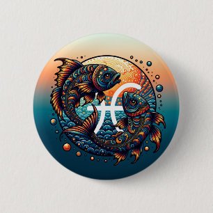 Astrological Horoscope Sign Pisces Zodiac   6 Cm Round Badge