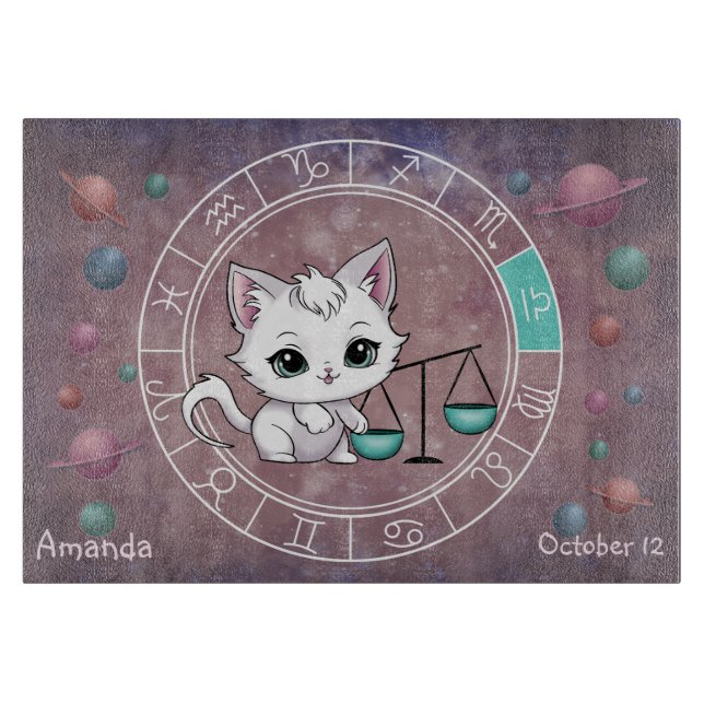 Astrological Libra Cute cat Zodiac Wheel Planet Cutting Board (Front)