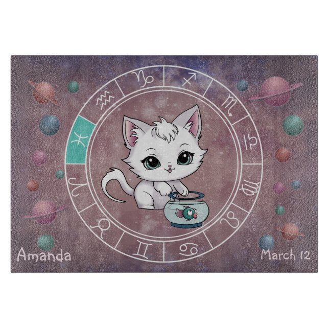 Astrological Pisces Cute cat Zodiac Wheel  Cutting Board (Front)