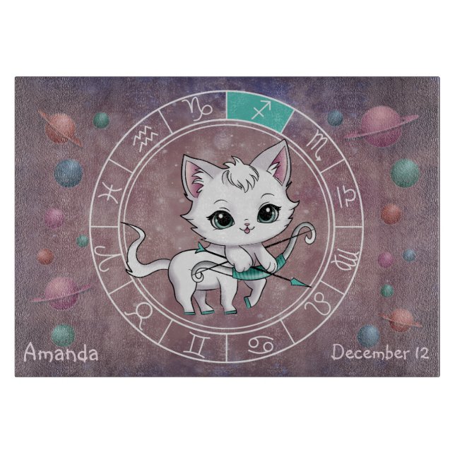Astrological Sagittarius Cute cat Zodiac Wheel  Cutting Board (Front)