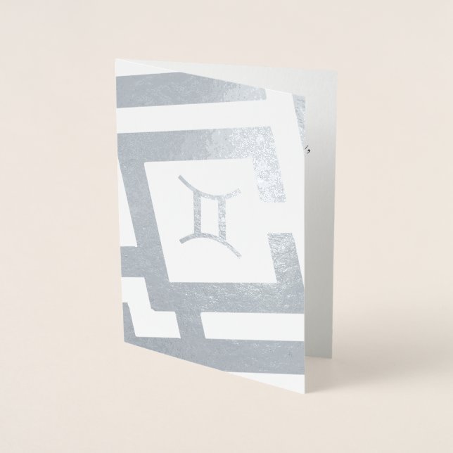 Astrological Sign Gemini Silver Decor Custom Text Foil Card (Front)