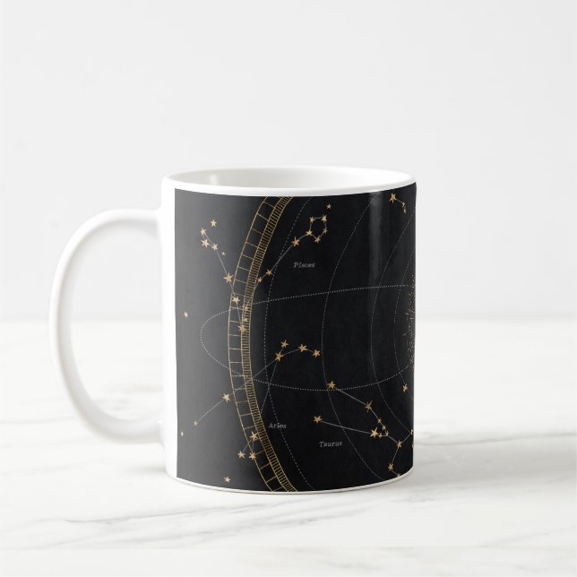 Astrological star map black gold zodiac stars coffee mug (Left)