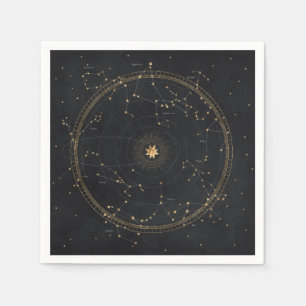 Astrological star map black gold zodiac stars  napkin