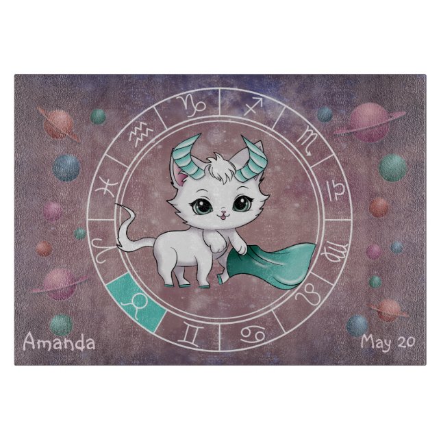 Astrological Taurus Cute cat Zodiac Wheel  Cutting Board (Front)