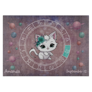 Astrological Virgo Cute cat Zodiac Wheel Planet Cutting Board