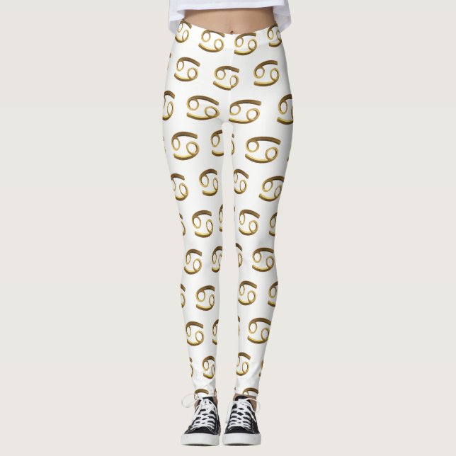 Astrological Zodiac Signs Sun Sign Cancer Gold Leggings (Front)
