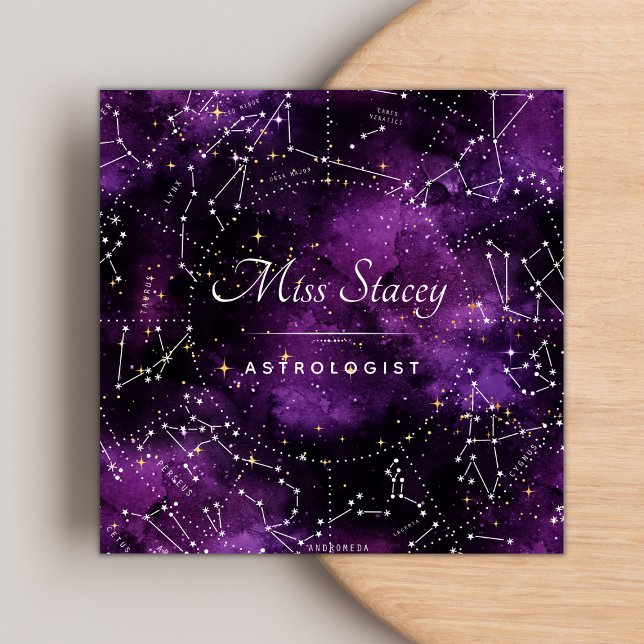 Astrologist Purple Cosmic Sparkles Constellation Square Business Card (Creator Uploaded)