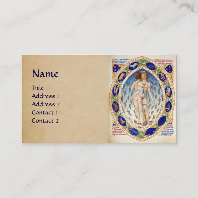 ASTROLOGY AND ZODIACAL SIGNS Astrologist Parchment Business Card (Front)