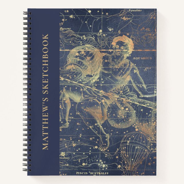 Astrology Aquarius Horoscope Sketchbook With Name Notebook (Front)