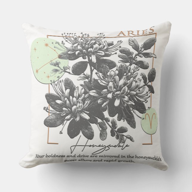 Astrology/Aries Zodiac Sign Flower Honeysuckle Cushion (Front)
