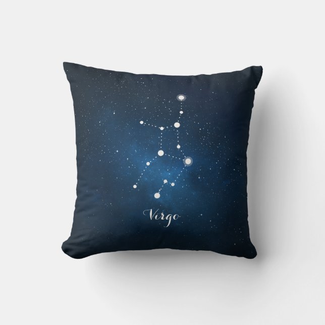 Astrology Blue Nebula Virgo Zodiac Sign Cushion (Front)