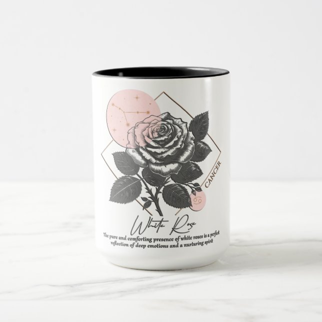 Astrology/Cancer Zodiac Sign Flower White Rose Mug (Center)