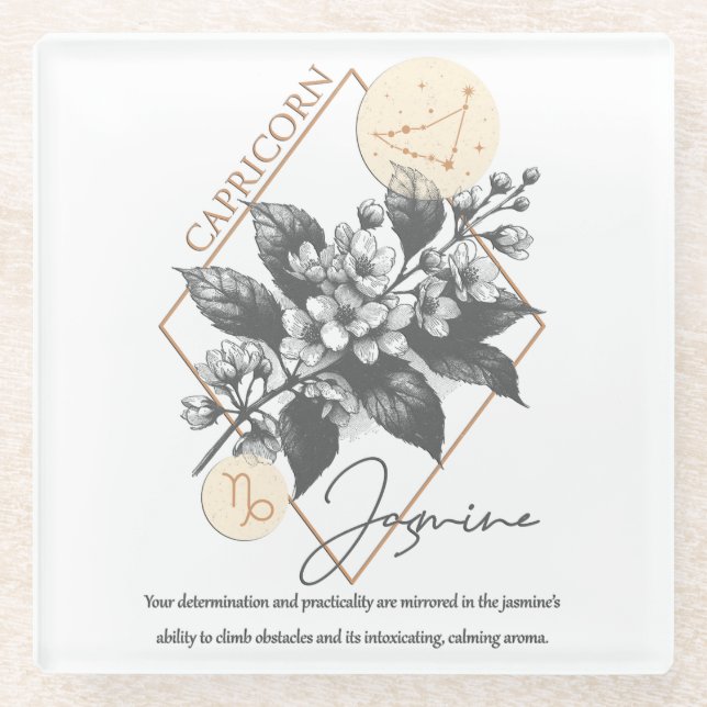 Astrology/Capricorn Zodiac Sign Flower Jasmine Glass Coaster (Front)