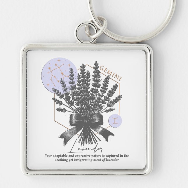Astrology/Gemini Zodiac Sign Flower Lavender Key Ring (Front)