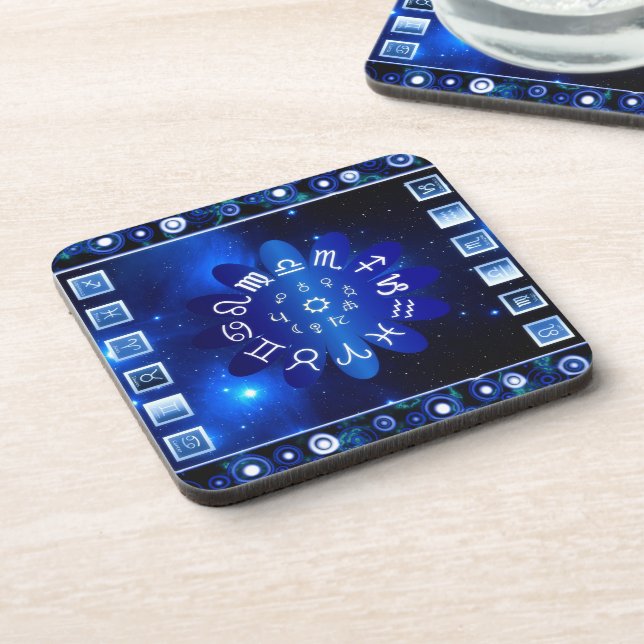 Astrology & Horoscope Symbols Blue Cosmic Design Coaster (Left Side)