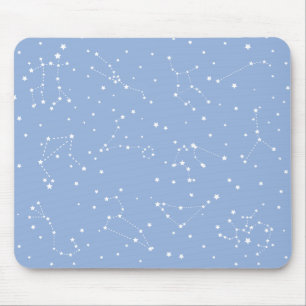Astrology Pastel Blue White Stars Constellation Mouse Mat