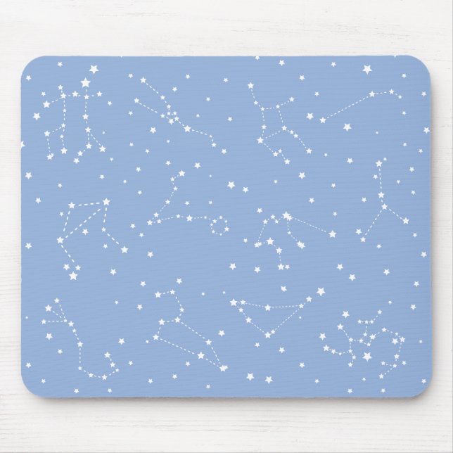 Astrology Pastel Blue White Stars Constellation Mouse Mat (Front)