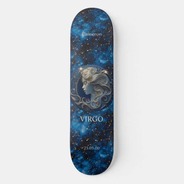 Astrology Personalised Virgo Zodiac Skateboard (Front)