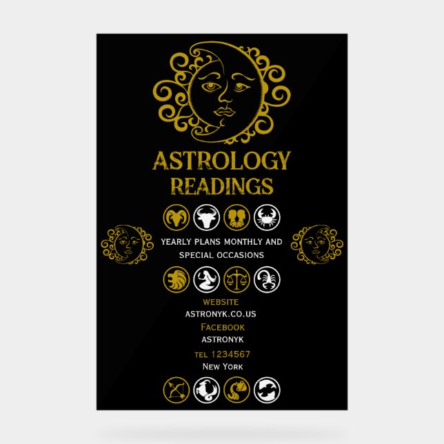 Astrology Reading Acrylic Sign (Front)