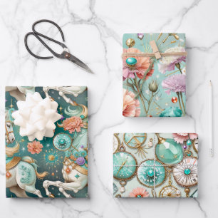 Astrology Sagittarius Birth Month Flower Crystals Wrapping Paper Sheet
