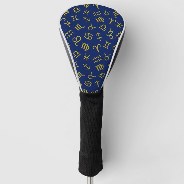 Astrology Sign Symbols Pattern Gold+Dk Blue Golf Head Cover (Front)