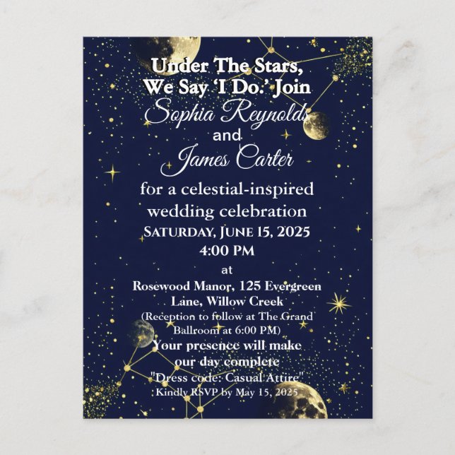 Astrology & Starry Night Theme | Celestial Wedding Postcard (Front)
