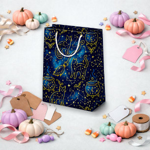 Astrology Teal Gold Witchy Cat Medium Gift Bag