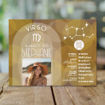 Astrology Virgo Zodiac Sign Photo Custom Birthdate Postcard<br><div class="desc">Personalise this zodiac card with a photo, birthdate and name. A custom birthday design with the zodiac sign - Virgo - plus personality traits, information and constellation. A warm brown colour associated with Virgo is the main design behind all of the Zodiac details. A great gift for a friend or...</div>