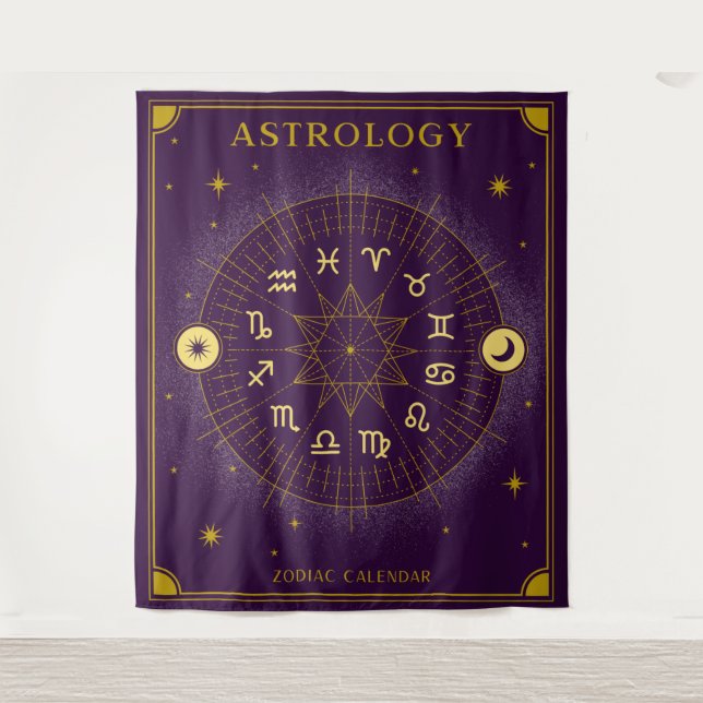 Astrology Zodiac Calendar - Purple Tapestry (Front)