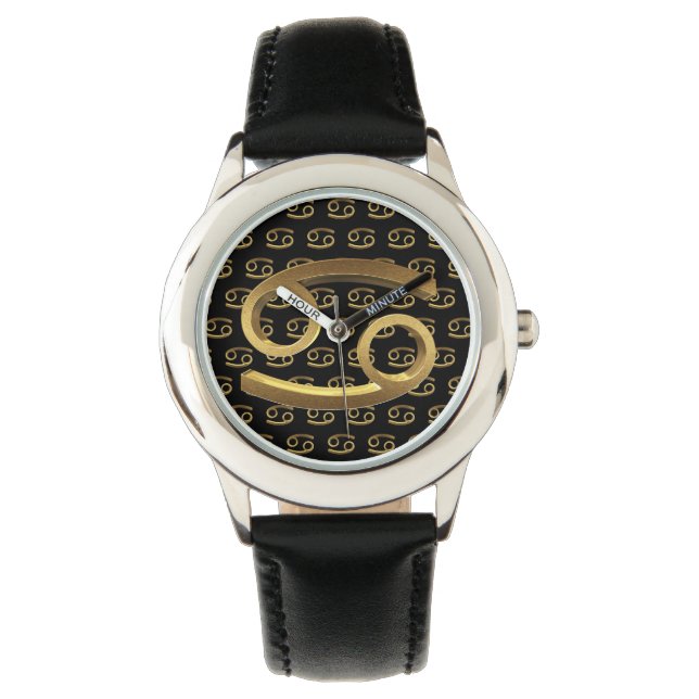 Astrology Zodiac Sign Cancer Black Gold Elegant Watch (Front)