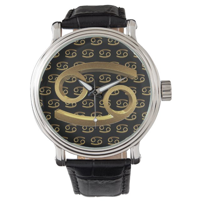Astrology Zodiac Sign Cancer Gold Symbol Elegant Watch (Front)