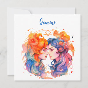 Astrology  zodiac sign of Gemini in watercolor  Invitation