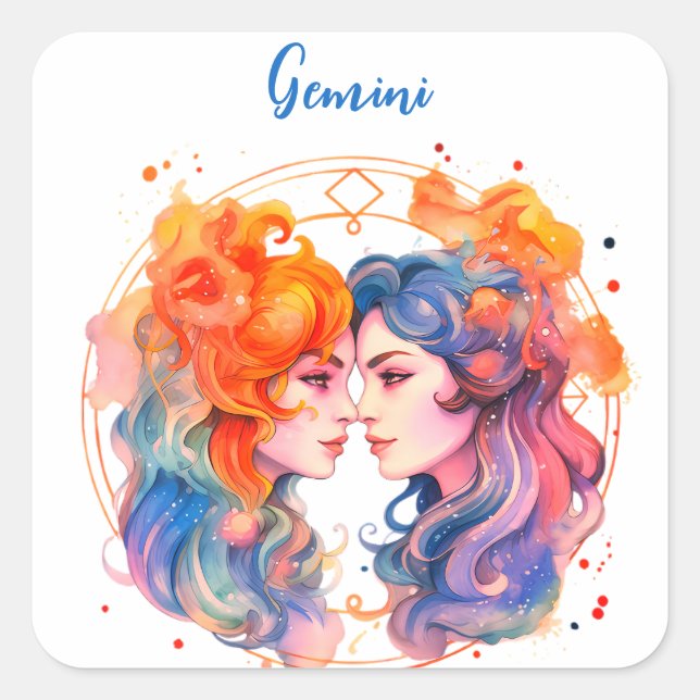 Astrology  zodiac sign of Gemini in watercolor  Square Sticker (Front)