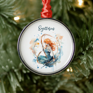 Astrology zodiac sign of Sagittarius watercolor Metal Tree Decoration