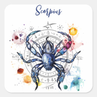 Astrology  zodiac sign of Scorpius in watercolor Square Sticker
