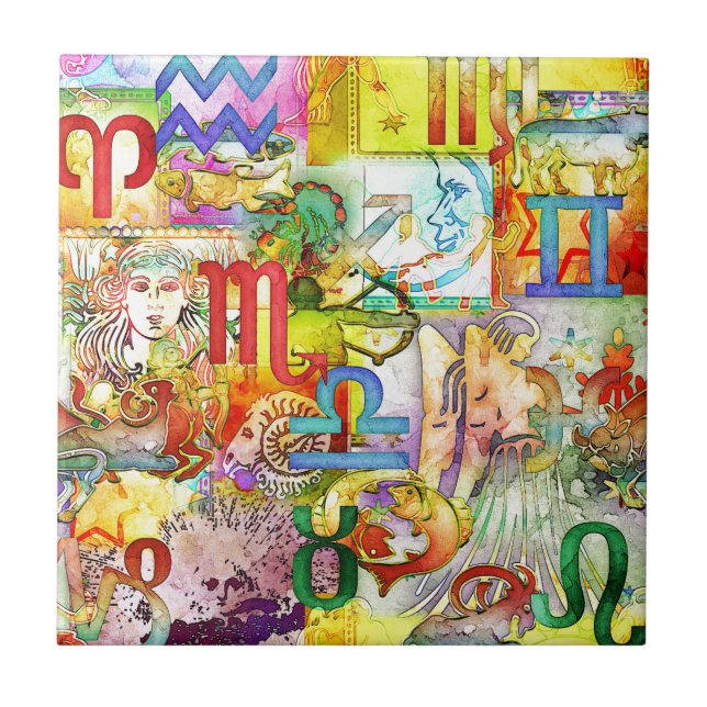 Astrology Zodiac Symbols and Signs Tile (Front)