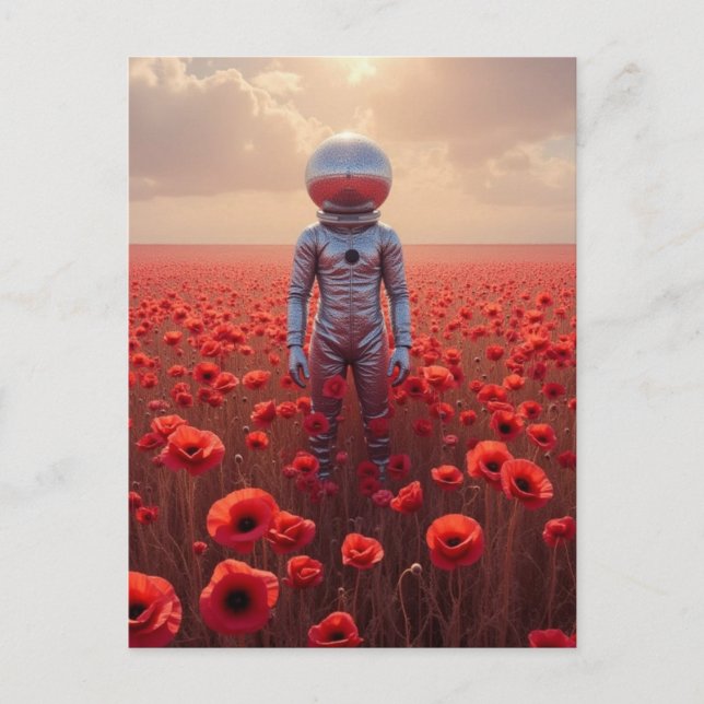 Astronaunt in Red Poppy Flowers Postcard (Front)