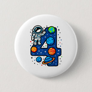 Astronaut 4th Birthday Party 4 Year Old Boy Girl O 6 Cm Round Badge