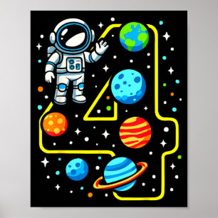 Astronaut 4th Birthday Party 4 Year Old Boy Girl O Poster