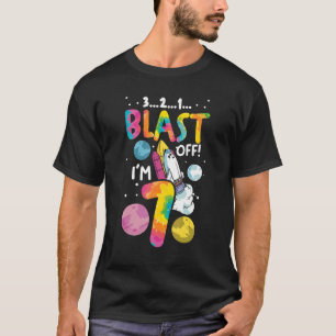 Astronaut 7th Birthday 7 Years Old 3 2 1 Blast Off T-Shirt