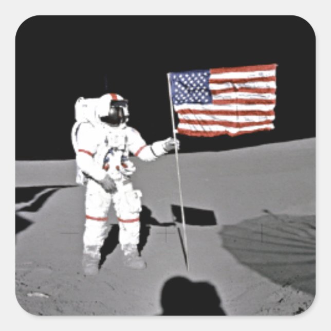 Astronaut Alan Shepard,  American Flag on Moon Square Sticker (Front)