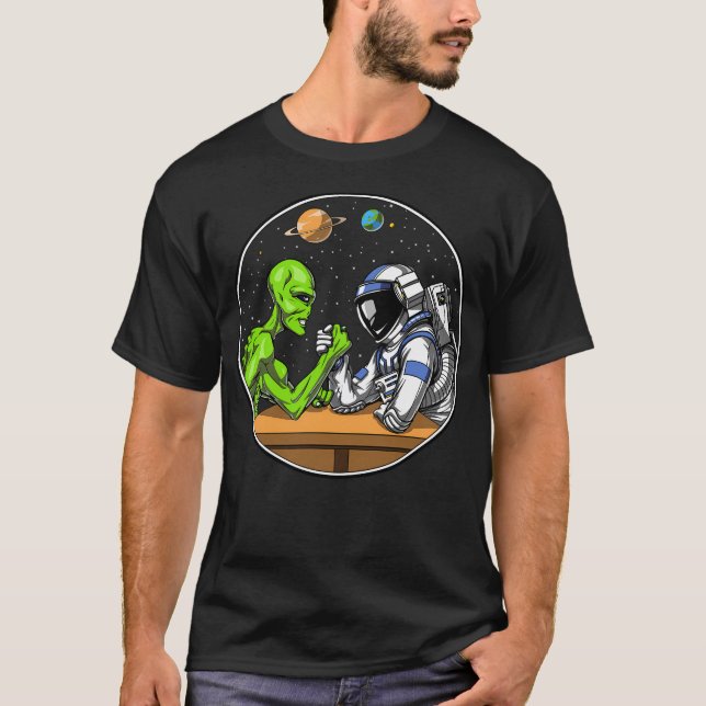 Astronaut Alien Arm Wrestling T-Shirt (Front)