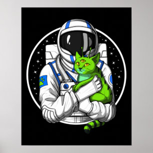 Astronaut Alien Cat Poster