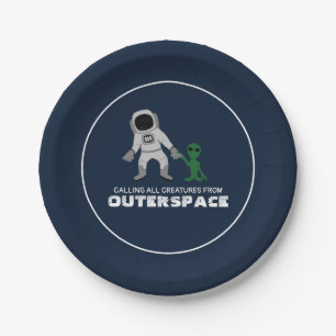 Astronaut & Alien, Outerspace Paper Plate